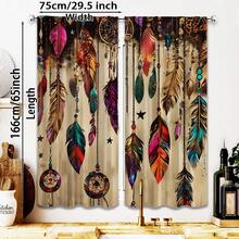2pcs Vintage Boho Style Feather Window Curtains - Dreamcatcher & Turquoise Design, Rod Pocket, Suitable For Bedroom, Living Room, Kitchen, Office - Washable Polyester Fabric, Semi-Sheer, Perfect Home Decor, Living Room Curtains - Multicolor - View 15