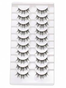 10 paia di ciglia finte spesse dall'aspetto naturale, ciglia a forma di diavolo europee e americane, nere dritte e arricciate
