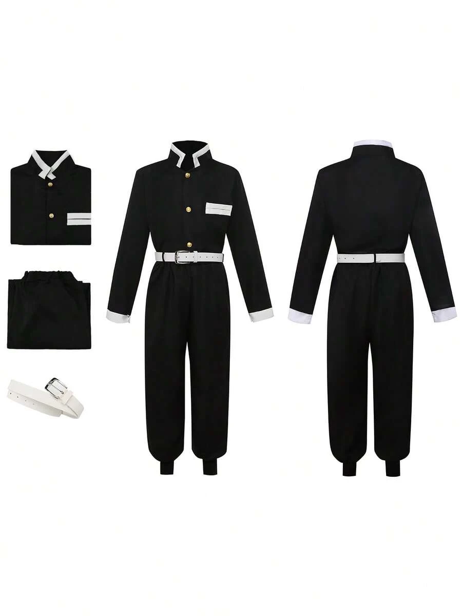 Men's Anime Cosplay Kimono Cosplay Costume Uniform Halloween Costume Set - 黑色 - 查看 1
