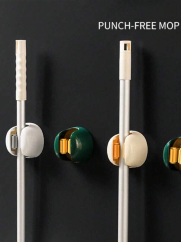 Soporte de pared para trapeador, sin necesidad de perforar, estante de almacenamiento de trapeador y escoba para baño, gancho adhesivo resistente