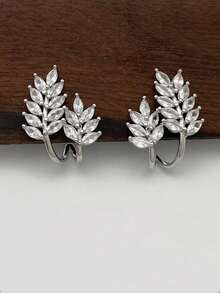 1pc Women's Copper Plated Zirconia Crystal Wheat Design Necklace, Elegant For Commuting Or Daily Wear, Enhances Visibility And Luxury