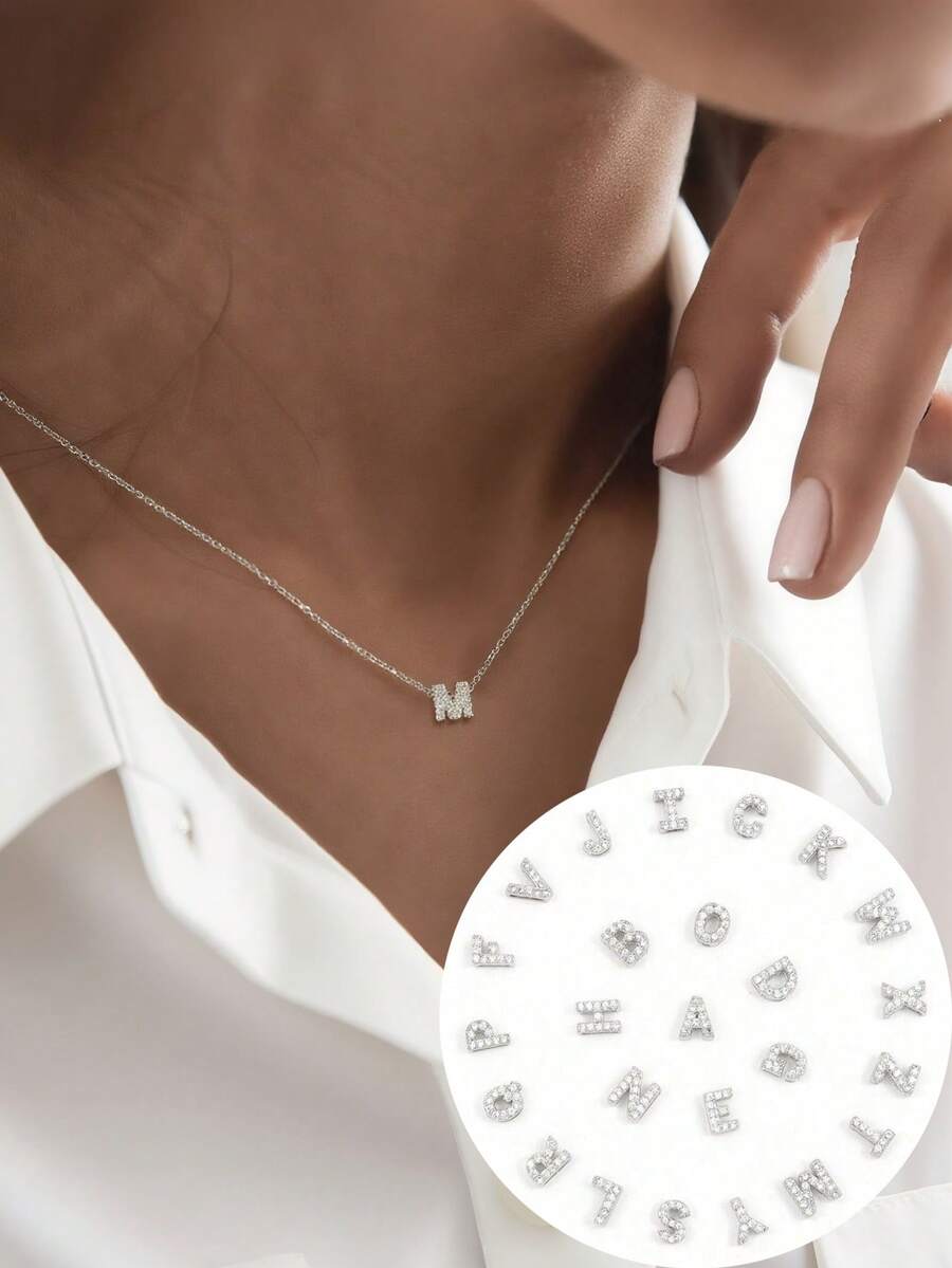 1 chiếc vòng cổ thép không gỉ đính đá Rhinestone cổ điển tối giản thời trang 26 chữ cái tiếng Anh, thích hợp để đeo hàng ngày, món quà tuyệt vời nhất cho trang sức nữ - Bạc - Xem 1