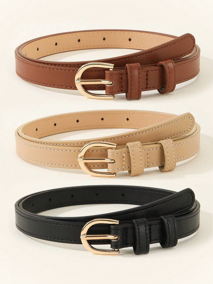 1/3pcs Fashionable Minimalist PU Leather Belt, Alloy Buckle Women Waist Belt For Daily Commute - Multicolor - View 1