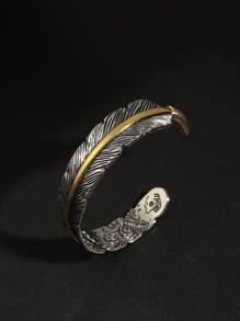 1pc Retro Minimalist Metal Geometric Open Bangle Bracelet, Suitable For Men's Daily Wear