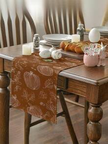 1pc Autumn New Maple Leaf & Pumpkin Thanksgiving Decor, Multi-Size Options, Table Runner, Christmas Decoration, Home Decor, Fireplace Mantel Scarf, Glass Door Curtain, Entryway Decor, Dining Table Decor, Bedroom Decor, Bed Scarf