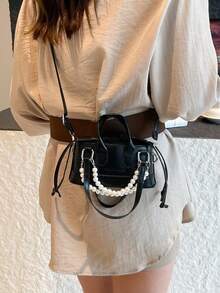 Mini Crocodile Embossed Handbag & Crossbody Bag - Black - View 5