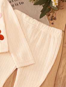 Conjunto de niña con tela de punto texturizada transparente con flores 3D en unicolor lindo - Albaricoque - Ver 6