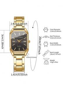 4pcs/Set Women's Fashion Casual Square Minimalist Scale Dial Quartz Wrist Watch + Heart Charm Bracelet, No Watch Box Included