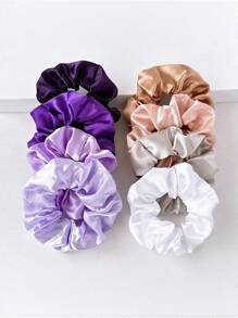 6/12pcs Girls Pink Series Fabric Scrunchies, Solid Color Simple Elastic Hair Ties, Random Color - Multicolor - View 10