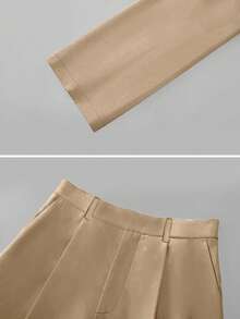 Women's High Waist Side Pocket Wide Leg Suit Pants, Spring/Autumn - Khaki - View 6