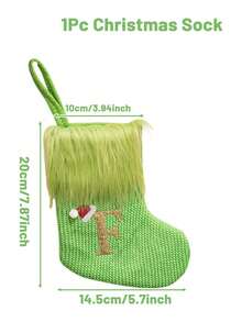 1pc Green Fluffy Christmas Stockings, Christmas Decorations Stocking Socks, Christmas Party Favors Gift Bags, Christmas Hanging Stocking Ornaments With A-Z Alphabet, Christmas Tree Decorations, Christmas Gift Ideas, Christmas Decorations 2025, Christmas Gift Packaging Bags, Christmas Tree Decorations, Home Decor, Room Decor, Winter Festival Fireplace Decor, Christmas Decor, Xmas Party Decor, Christmas Party Supplies