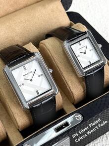 Pablo Raez 1pc Charming Couple Watches Vintage Man Women Wristwatch Stainless Steel Top Brand New Luxury Original Silver Color Jewelry Non Tarnish Black Lovers Clocks Wedding Watches Fashionable Design Wristwatch - Silver - View 3