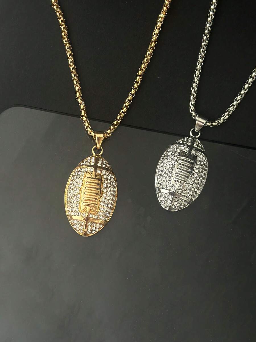 1 件时尚足球水钻装饰男士项链，适合日常佩戴