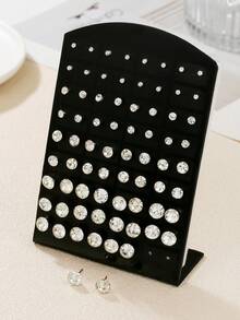 36pcs/Set Minimalist Round Faux Diamond Stud Earrings, Suitable For Boys And Girls, Daily Wear Or Gift - Multicolor - View 1