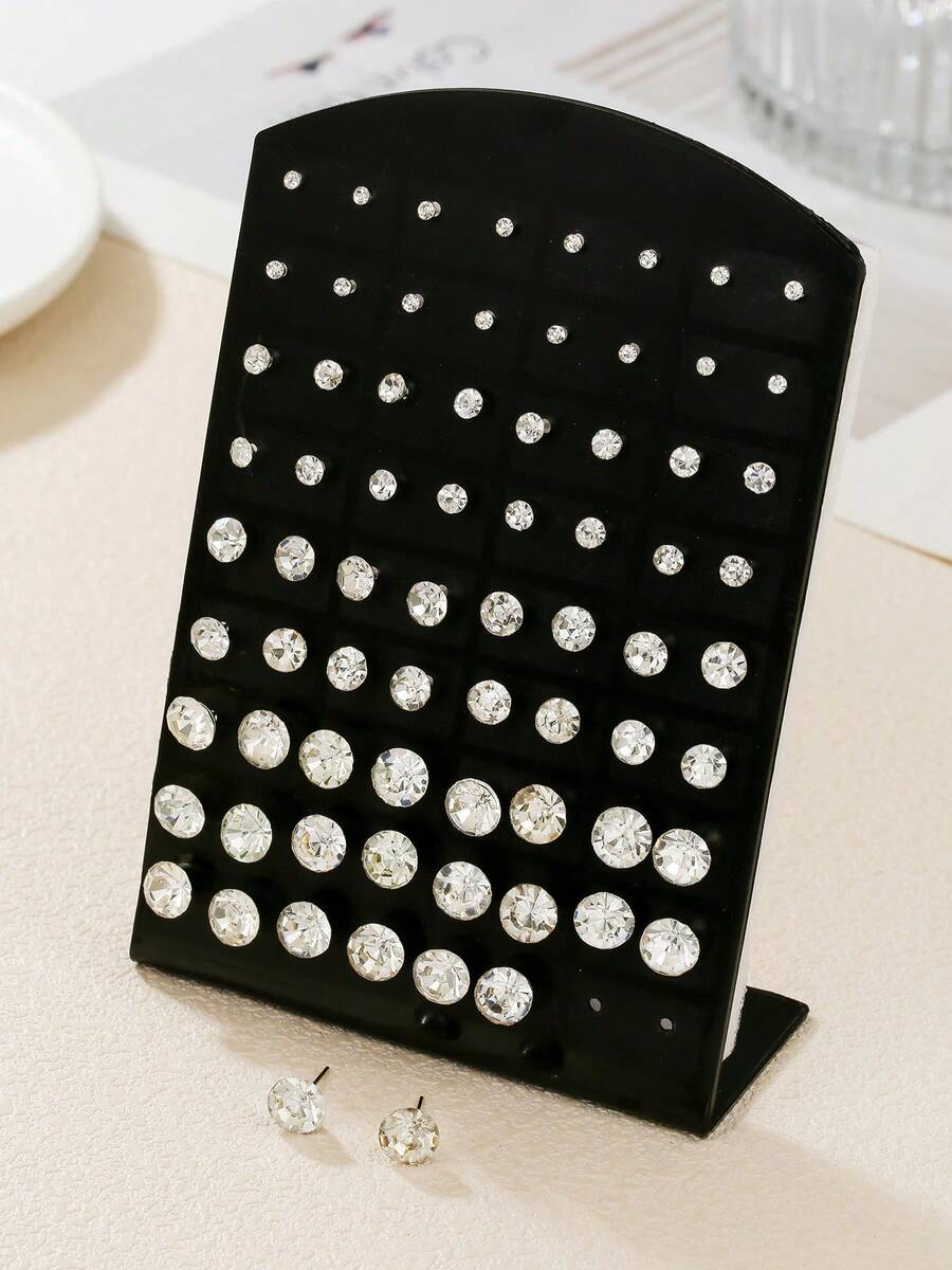 36pcs/Set Minimalist Round Faux Diamond Stud Earrings, Suitable For Boys And Girls, Daily Wear Or Gift - Multicolor - View 1