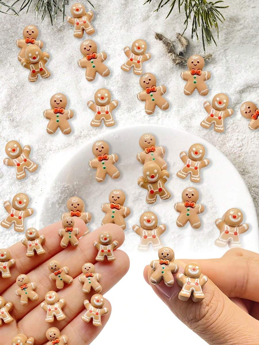 25/50pcs Christmas Mini Resin Gingerbread Man Set,Cute Miniature Christmas Gingerbread Men For DIY Crafts, Desktop Miniature Ornaments,Scrapbooking, Nail Art, Christmas Tree, Gift Wrapping,Jewelry Making & Christmas Decorations Christmas Decorations Home Christmas Gifts Christmas Decor - Multicolor - View 1
