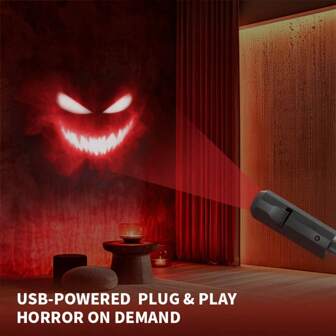 1 件万圣节骷髅投影灯 - USB 供电 LED 台灯/灯饰，带幽灵红灯、鬼屋、派对、家居 - 兼容电脑、平板电脑和智能手机上的 USB 端口 - 高品质室内使用、派对照明、万圣节装饰配件、紧凑设计