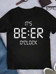 Beer Oclock Drinking Graphic Tee , Men's 220gsm New Summer Casual Crew Neck Pure Cotton Short-Sleeved T-Shirt(1 PC) - Black - View 2