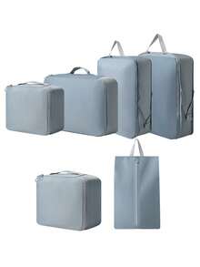 6pcs Compression Packing Cubes Set, Suitable For Travel Organizers - Durable Polyester Clothes Bags, Stylish Storage Pouches, Carry-On Tote Travel Bags, Ideal For Clothes, Cosmetics, Toiletries And Luggage Organization, Perfect For Travel & Vacation - Multicolor - View 12
