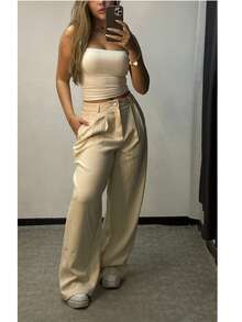 Wide Leg Tailored Pantolon Pants - beige - Ver 1