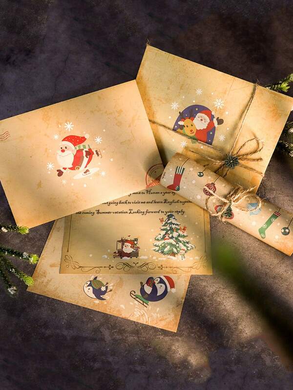 1 conjunto de 12 envelopes e papel de carta de Natal, incluindo 12 papéis de carta, 6 envelopes e 1 adesivo, envelopes para convites de festa de Natal, adequados para cartões comemorativos, aniversários e celebrações de ocasiões especiais