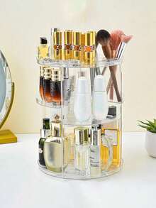 旋转 360° 亚克力化妆品收纳展示架，桌面化妆品收纳盒口红和护肤品架，适用于假日海滩、浴室收藏、卧室收藏，大容量 - 無色 - 查看 7