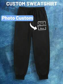 Pantaloni della tuta da uomo con testo personalizzato stampato, adatti per jogger neutri, vestibilità morbida, pantaloni da esercizio e corsa, autunno