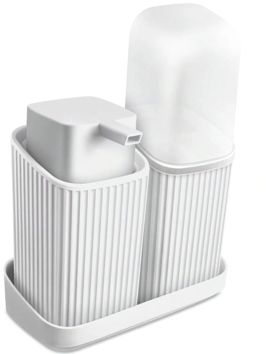 Duo Bathroom Kit - Liquid Soap Holder - Toothbrush Holder - Tray - White - View 1