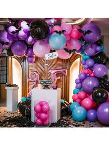 31 piezas/Set de globos morados y rosas, globos musicales, globos brillantes de 10 pulgadas en rosa, morado, negro, azul, verde para fiestas de cumpleaños de niñas, decoración para fiestas con tema de los años 80 y 90, discoteca y karaoke - Multicolor - Ver 5