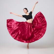 Długa rozkloszowana spódnica damska z koła - satynowa rozkloszowana spódnica w stylu boho vintage w kształcie litery A, do tańca, na imprezę, na co dzień (na cztery pory roku, na co dzień, w stylu sukni balowej)