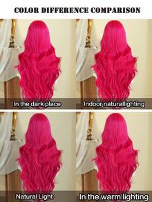 7JHH WIGS Gorgeous 28-Inch Extra Long Wavy Hot Pink Wig For Women, Fluffy Wave Curly Wigs With Curtain Bangs, Synthetic Fiber Hair Full Machine Fluorescent Pink Wigs For Daily & Music Festival Party Wear, Halloween Cosplay Costume Use All-Match Fashion Accessories - 粉色 - 查看 9