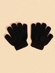 12/1 Paio di guanti invernali caldi per bambini - guanti a maglia morbida a dita intere per climi freddi con polsini elastici, disponibili in più colori (nero mostrato), adatti per bambini e bambine, lavare a mano, protezione dal freddo (colore casuale dei guanti)