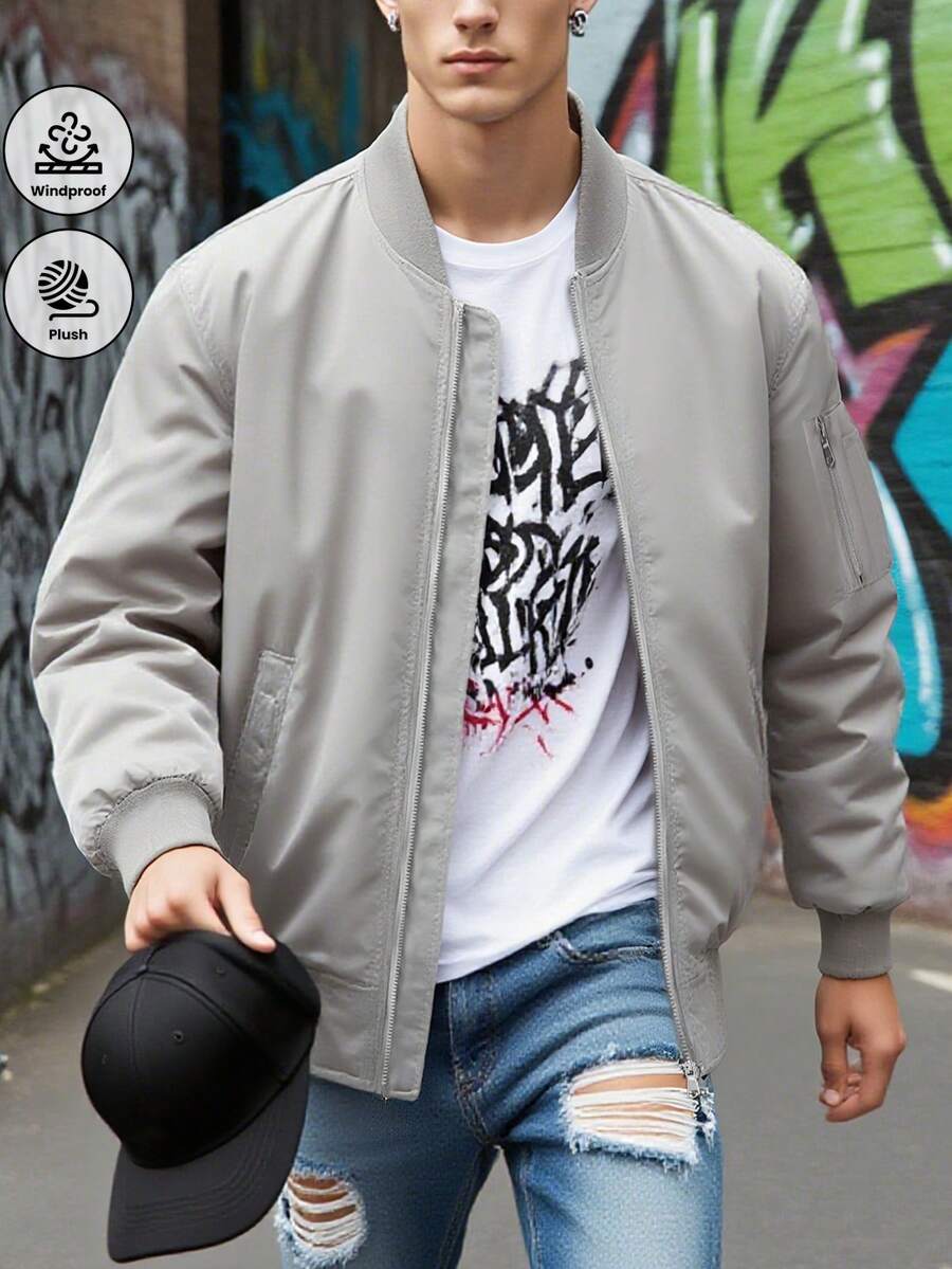 WASSUP OTHER Men's Jacket, Baseball Collar Jacket For Spring And Autumn, Fashion Patchwork Design Casual Outdoor Street Jacket - Grey - View 1
