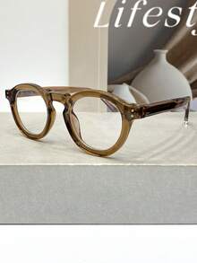 新款时尚复古 TR 注塑圆形多功能无度数眼镜，男女通用休闲简约文艺高品质街头风格个性化无度数眼镜，适合女性和男性、派对、节日和装饰场合 - 多色 - 查看 3