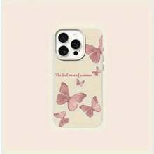 [dakongpiwen] Elegante Funda de Teléfonoóvil con Letras de Mariposa Rosa, Textura de Cuero Imitación, Adecuada para 16 15 14 13 12pro 16 15 14Plus 13 12 11pro/X/Xsmax, TPU Antideslizante, Anticaída, Antihuellas - blanco marfil - Ver 7