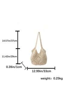 Handmade Crochet Hollow Tote Bag, Large Capacity, Pure Handwoven, Suitable For Summer Beach Vacation, Travel, Sweet Lady Bag, Beach Necessities, Beach Essentials,Beach Stuff & Summer Essentials, Newest Holiday Bag