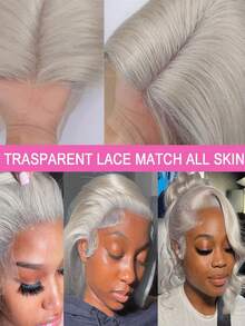 Grey 13x4 HD Transparent Body Wave Lace Front Wigs Human Hair Pre Plucked Bleached Knots 180 Density Brazilian Virgin Glueless Wigs Human Hair With Baby Hair Water Wave Human Hair Wig For Women 40inch - Grey - View 4