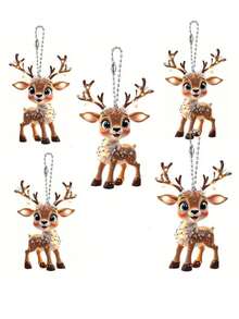 Set de 15 piezas de llaveros de reno de dibujos animados, incluye 5 llaveros de reno, 5 bolsas de organza y 5 tarjetas de agradecimiento, adecuado para fiestas de Navidad, bodas, cumpleaños, aniversarios, despedidas de soltero, vacaciones y fiestas, una opción perfecta para amigos y familiares