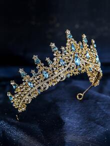 1 pieza de lujosa corona semicircular, joyería para boda, hermosa novia, fiesta, damas, corona real, tiaras, regalo del Día de la Madre, entrega local - Celeste - Ver 2