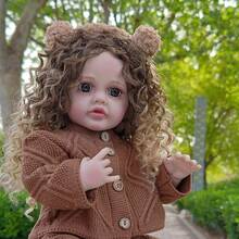 22 Inch Fully Vinyl Simulation Doll Cute Realistic Curly Hair Reborn Dolls Dress Up Game Washable Toys Accompanying Gifts - Coffee Brown - View 7