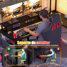 Mesa de juego pequeña en forma de L con toma de corriente, mesa en forma de L con soporte para monitor y estante de almacenamiento, mesa de juego - Tipo de Enchufe A USA (110-127V) - Ver 4