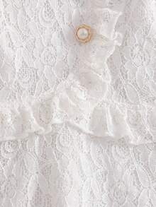 coviviky Vestido de manga larga con cuello redondo y encaje hasta la rodilla para niñas, con volantes franceses dulces, decoración de botones de perla