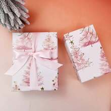 1 Roll Christmas Tree Gift Wrapping Paper - Pink & Gold Holiday Wrapping Paper, 118.11 Inches Long - Decorative Festive Paper, Suitable For Gifts, Premium Christmas Tree Pattern Design, No Accessories, Paper Material