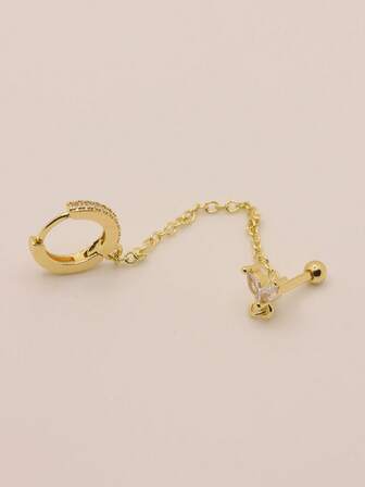 1pc Fashion Stainless Steel Cubic Zirconia & Chain Decor Drop Earrings For Women For Daily Life