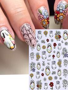 Bộ 4 miếng dán móng tay hình bí ngô Halloween, kiểu Gothic bao gồm hình ma, nhện, sao, mèo đen, xương, trang trí móng tay 3D trượt, thích hợp cho mùa thu và các dịp lễ hội. - Nhiều màu - Xem 3
