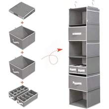 Univivi Hanging Closet Organizer And Storage Shelf6 Tier Hanging Closet Organizer With Drawers NonWoven Fabric Dark Gray