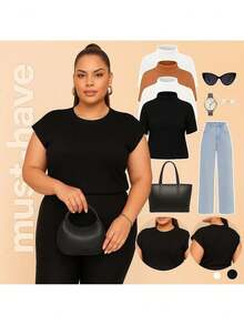 Blusa Canelada Básica Conforto Feminina Plus Size G1 G2 G3 - Preto - Visão 4
