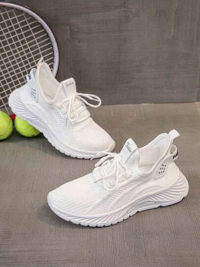 1 Pair Unisex Breathable Mesh Lace-Up Design Casual Outdoor Sports Shoes, Suitable For Summer