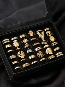 5/10/20/30/40/50/60pcs Fashionable Personalized Accessories For Men, Roman Numeral Single Chain Smooth Cross Ring Set, Multiple Styles For Flexible Matching, Size 6-11 Random, Suitable For Men & Women Daily, Festival, Party Wear