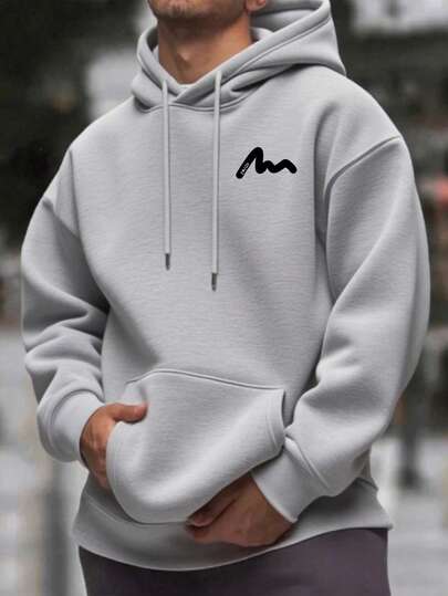 Sudadera con capucha y cordón con estampado de texto para hombre, otoño e invierno